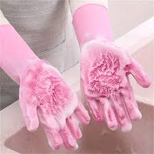 Pair Of Silicone Washing Full Finger Gloves For Home & Kitchen (random Colors)