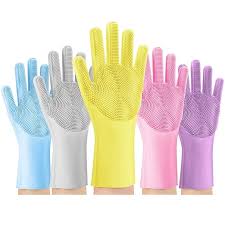 Pair Of Silicone Washing Full Finger Gloves For Home & Kitchen (random Colors)