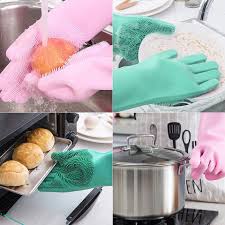 Pair Of Silicone Washing Full Finger Gloves For Home & Kitchen (random Colors)