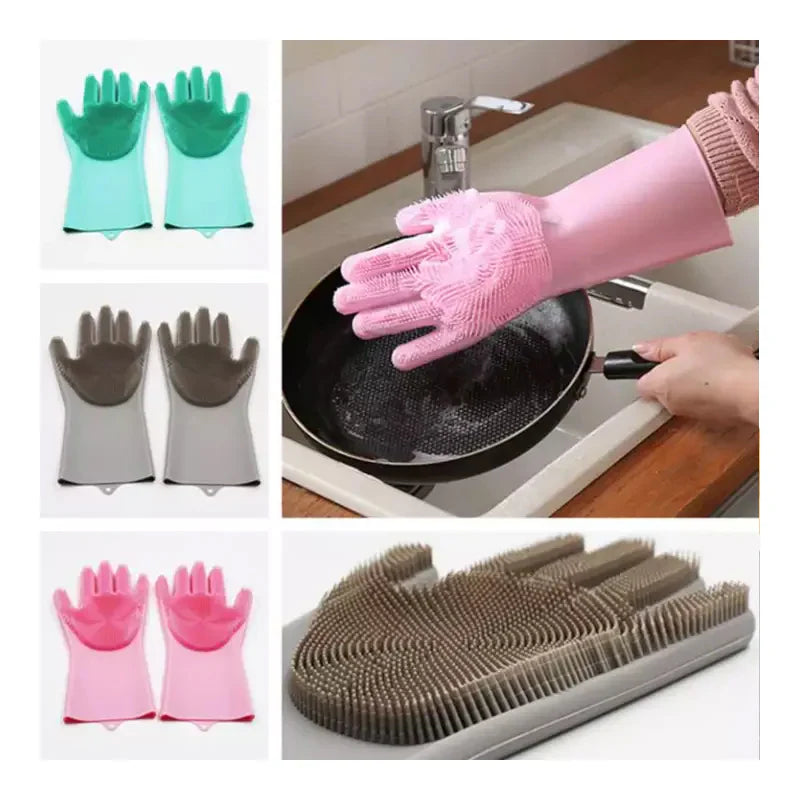 Pair Of Silicone Washing Full Finger Gloves For Home & Kitchen (random Colors)